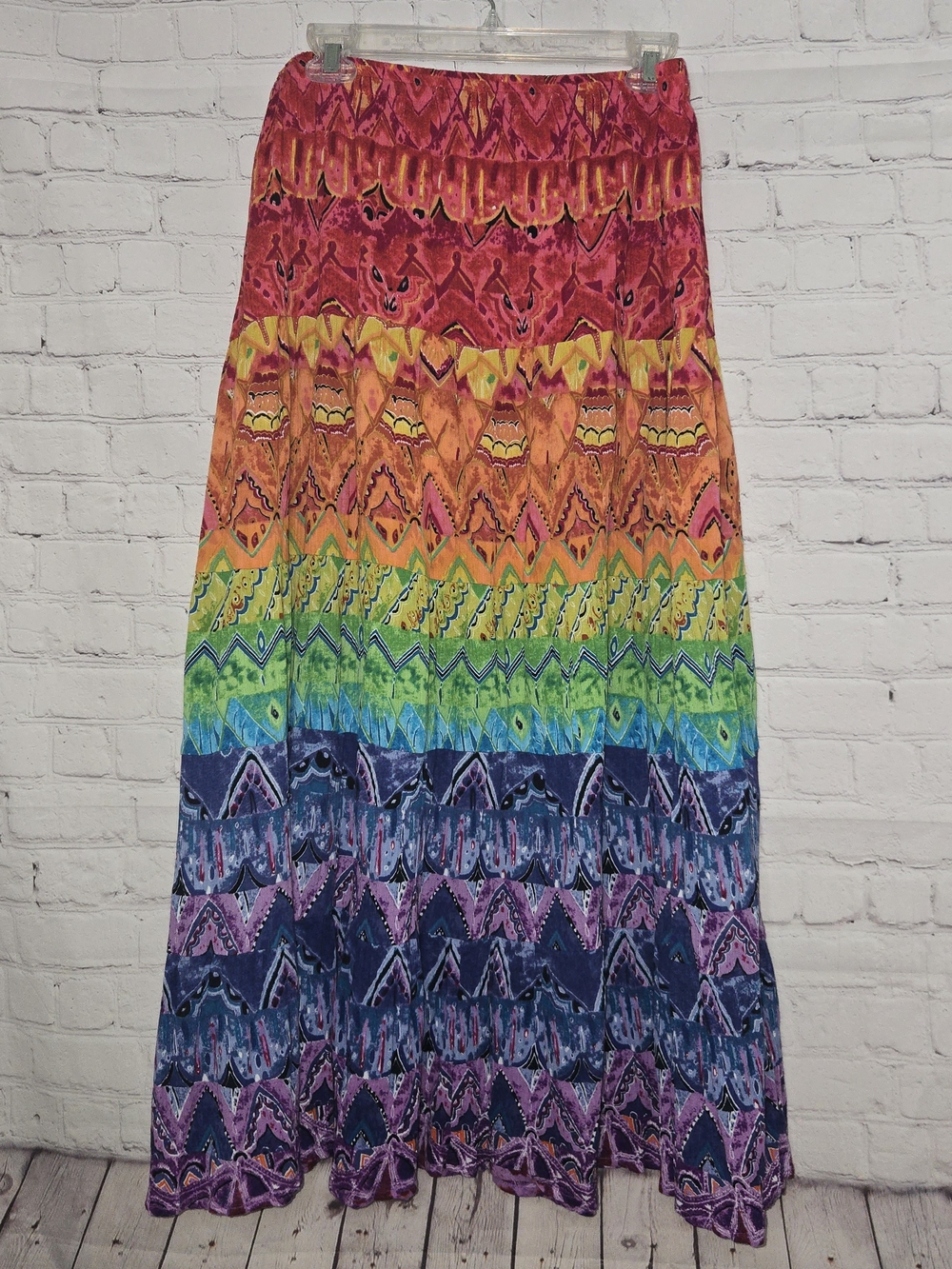 Chico's Multicolor Tribal-Print Maxi Skirt in Pink, Orange and Yellow
